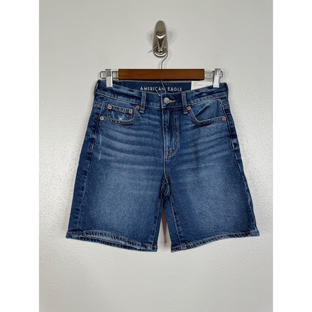 American Eagle 8 Inch Perfect Bermuda Short High Rise Strigid Denim Blue 000 23W